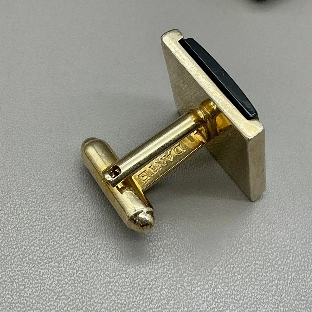 Dante Black Onyx Style Gold Tone Square Cufflinks Vintage Men's Formal Wedding